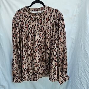 Unbranded Leopard Balloon Sleeve Top Oversized Beige Boutique Style Size 2XL